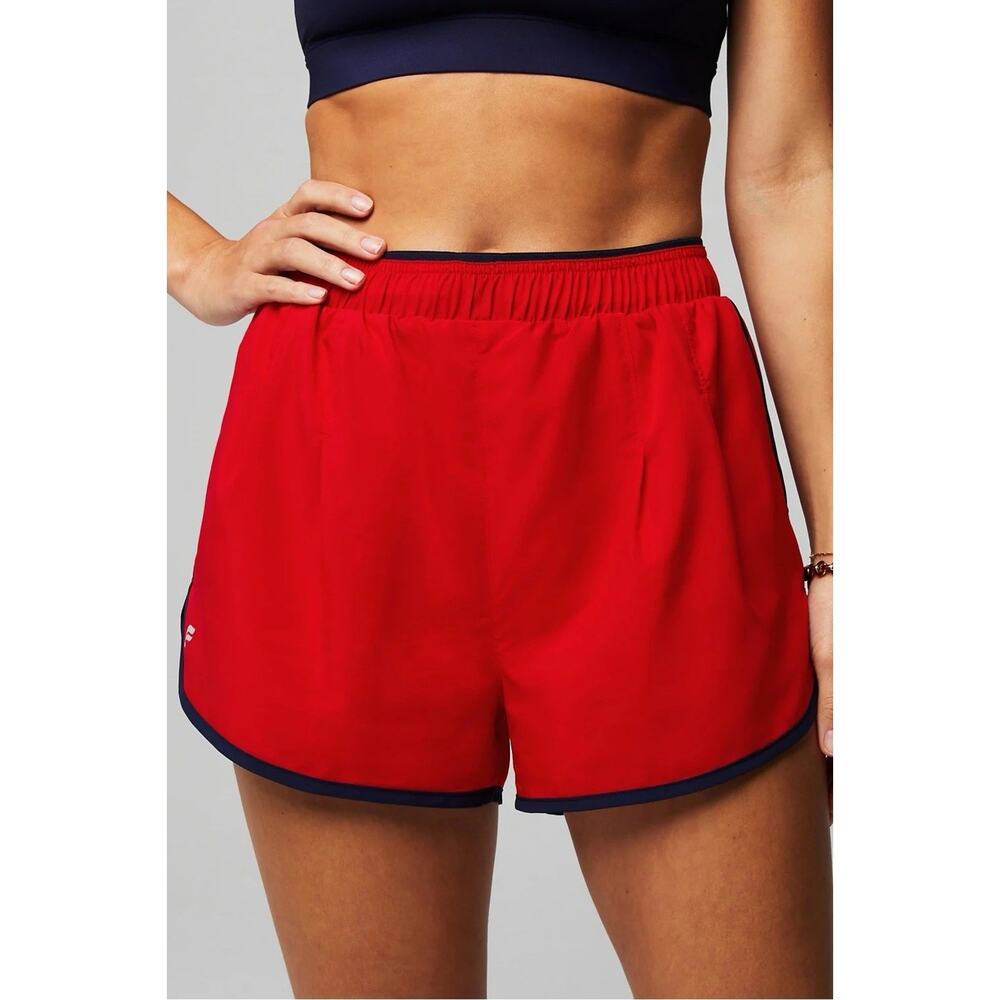 Fabletics Women’s Large Heritage Dolphin Shorts 2” Heated Red/Deep Navy Running